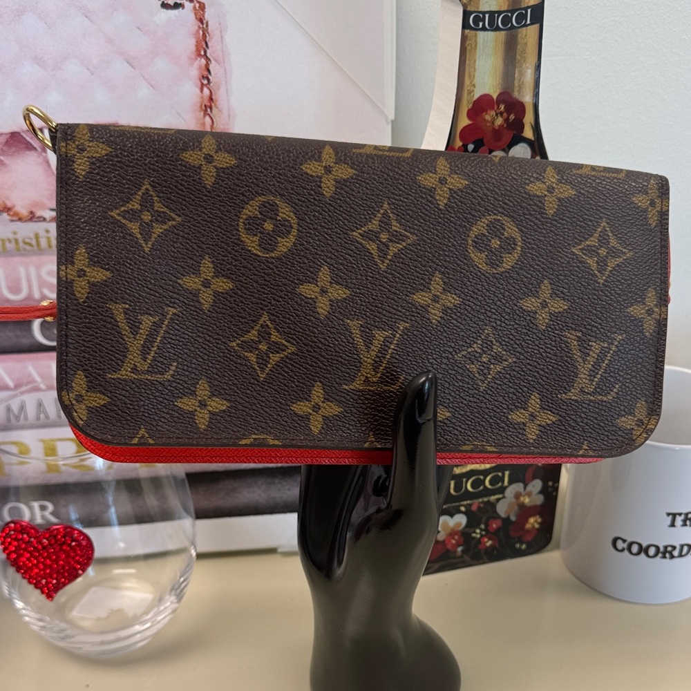 Louis Vuitton Monogram Wristlet with Red Trim